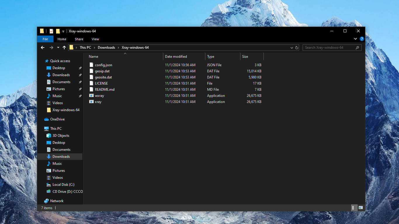 Downloads\Xray-windows-64 folder contents